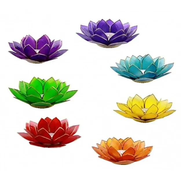 Bild von Set 7 Lotus Teelichthalter Chakra mit Silberrand