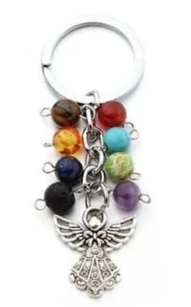 Bild von Schlüsselanhänger Schutzengel Chakra Edelsteine mit Metall Anhänger