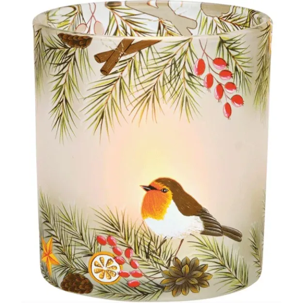 Bild von Glas-Windlicht Rotkehlchen