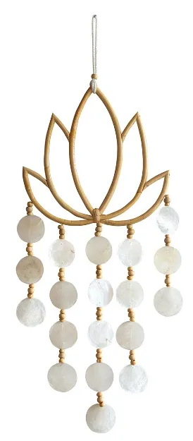 Bild von Muschelmobile Lotus (23x20cm) Rattan, mit weissen Capizmuscheln und Holzperlen 2