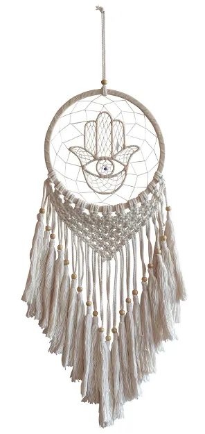 Bild von Traumfänger Hand of Fatima (13x15cm) mit Makramee und Holzperlen, beige 22x70cm