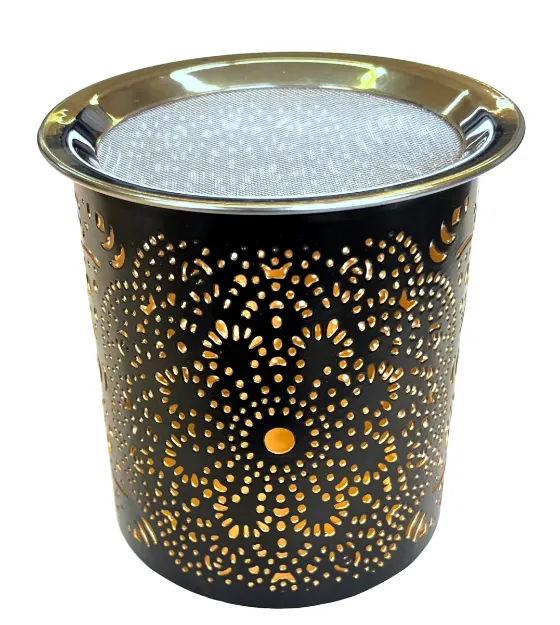 Bild von Räuchergefäss Mandala aus Stahl mit ausgelasertem Muster Ø9cm (h: 10cm), schwarz