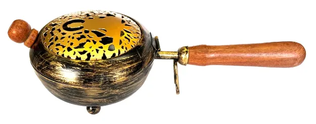 Bild von Räuchergefäss Buddha Gautama aus Stahl mit goldenem Buddha Ø11,5cm (h: 8cm), sch