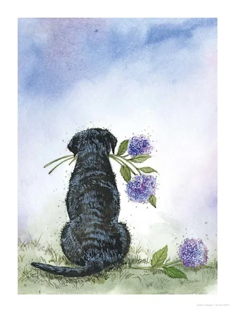 Bild von LABRADOR AND HYDRANGEAS