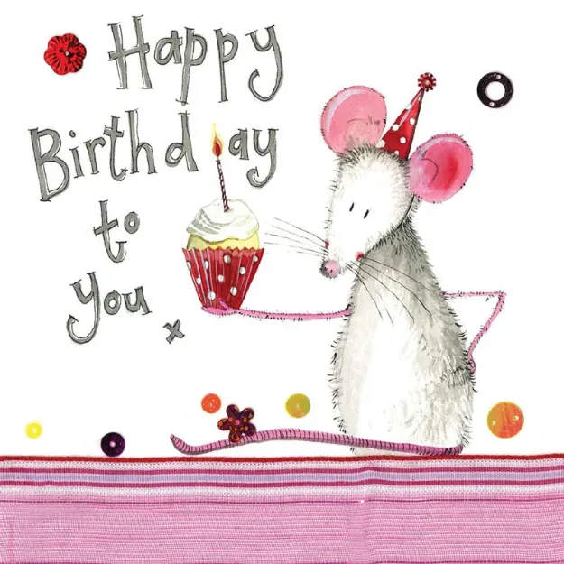 Bild von MOUSE & CUP CAKE BIRTHDAY CARD