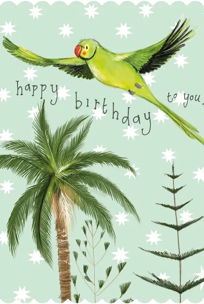 Bild von PARROT AND PALMS BIRTHDAY CARD