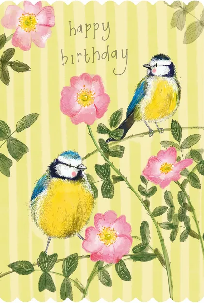 Bild von BLUE TIT AND ROSE BIRTHDAY CARD