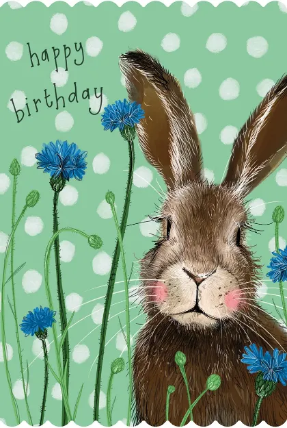 Bild von HARE AND CORNFLOWERS BIRTHDAY CARD