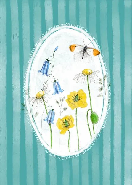 Bild von BUTTERFLY AND FLOWERS BLANK CARD