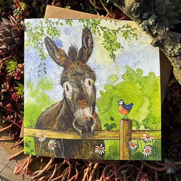Bild von DONKEY AND BLUE TIT BLANK CARD