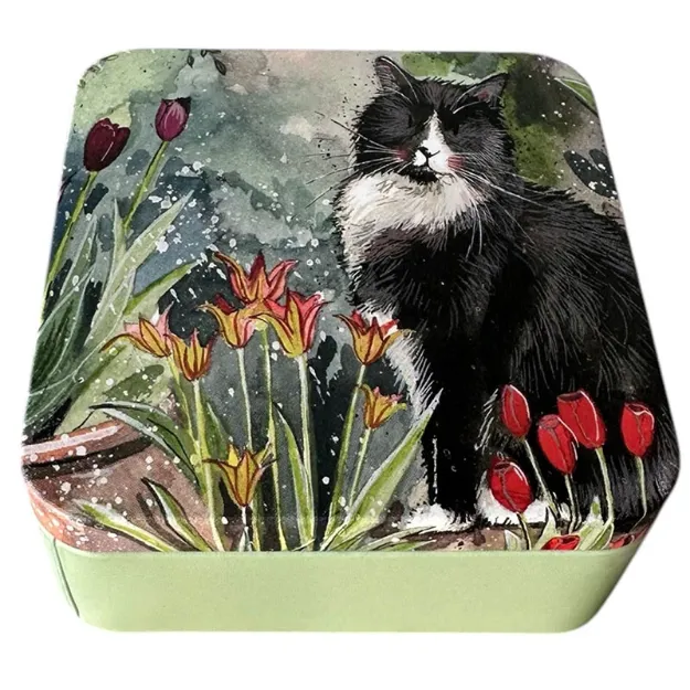Bild von CAT AND TULIPS MEDIUM SQUARE TIN