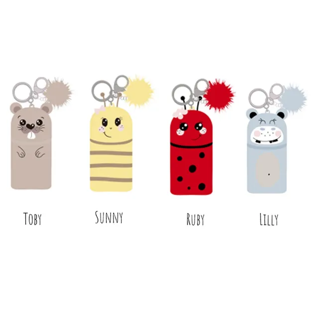 Bild von Mini Silikon Schlüsselanhänger Lucky Animals Biber, Biene, Hippo & Marienkäfer