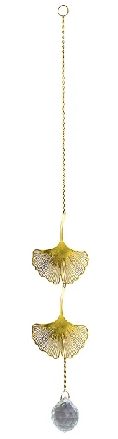 Bild von Suncatcher Gingko Messing mit 30mm Kristallkugel 6x40cm