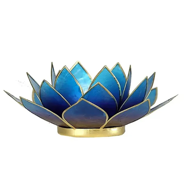 Bild von Lotus Teelichthalter blau mit Goldrand
