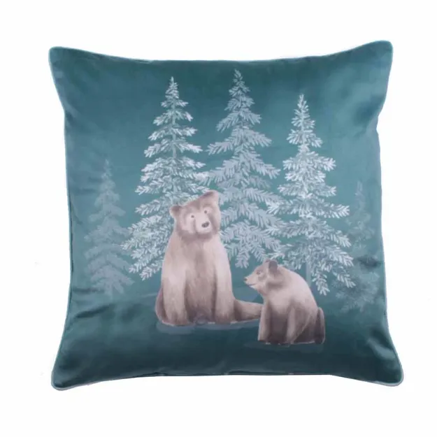 Bild von Bear Walks Teal Cushion Cover - 43 x 43 cm - Kissenbezug OHNE Füllung