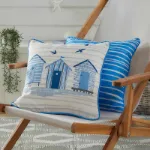 Bild von Beach Huts Outdoor Blue Cushion Cover - 43 x 43 cm - Kissenbezug OHNE Füllung
