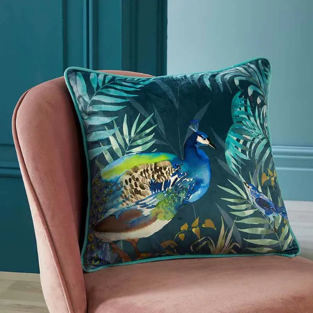 Bild von Peacock Jungle Teal Cushion Cover - 43 x 43 cm - Kissenbezug OHNE Füllung
