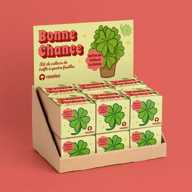 Bild von Présentoir Bonne chance. Kit de culture de trèfle à quatre feuilles (12 pcs)