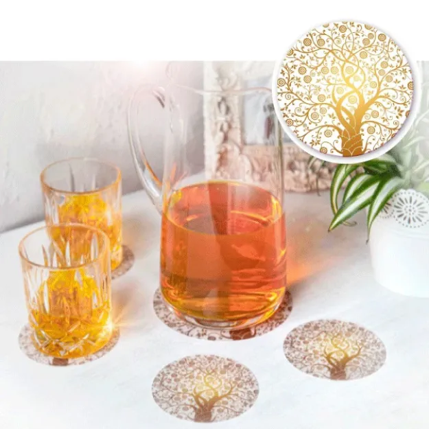 Bild von Karaffenuntersetzer Lebensbaum, gold, Ø 14 cm